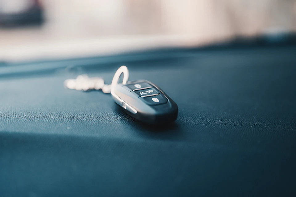 Car key and remote on a tabletop